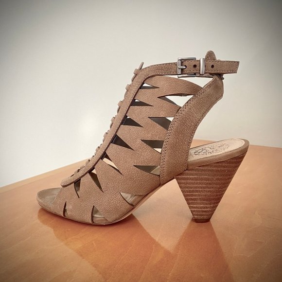 Vince Camuto Tiana Taupe Pebbled Leather Cage Booties - Picture 3 of 14